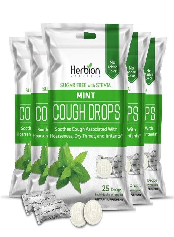 HERBION Naturals Cough Drops, Sugar-Free with Stevia, Dietary Supplement, Soothes Cough, for Adults & Children Over 6 Years, 125 Drops (Pack of 5), Mint - Image 1